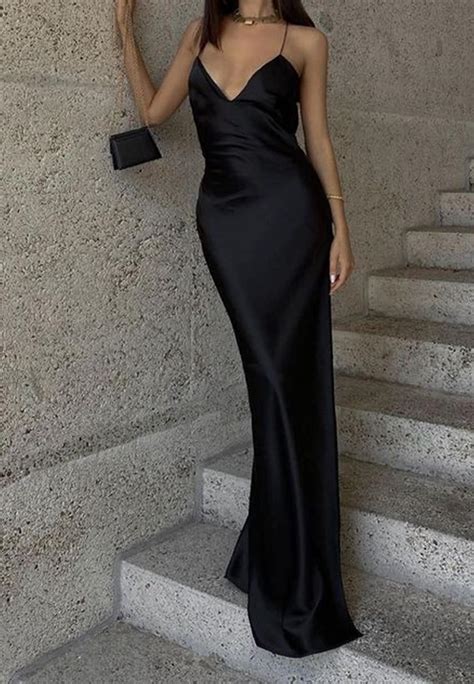 Black Luxurious Pure Silk Satin Gown Black Silk Dress Black Etsy