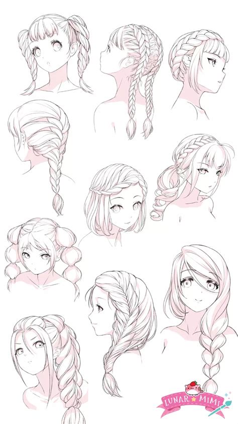 How To Draw Ten Types Of Braids Lunar Mimi Anime Drawing Styles