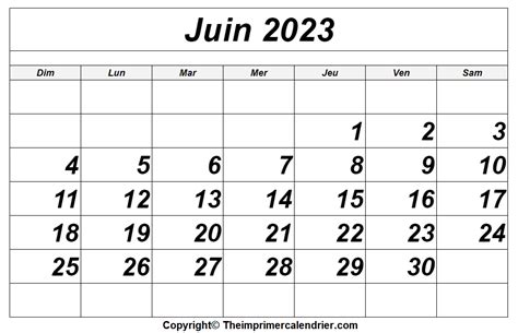 Modèle Imprimable Vacances Juin 2023 Calendrier Gratuit