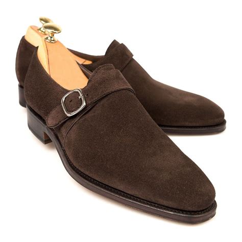 Brown Color Suede Leather Monk Single Buckle Strap Rounded Plain Toe