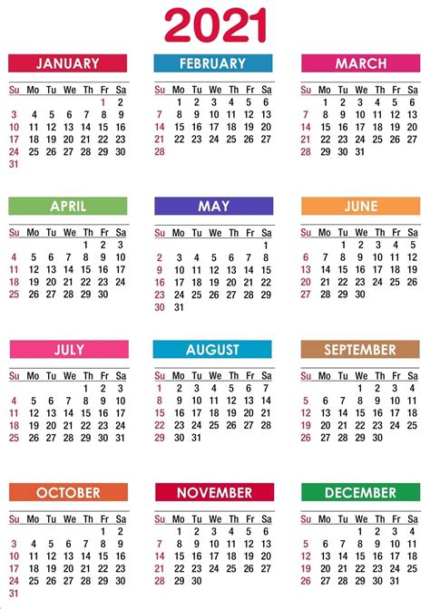 2021 Calendar Printable 12 Months All In One Calendar Printables