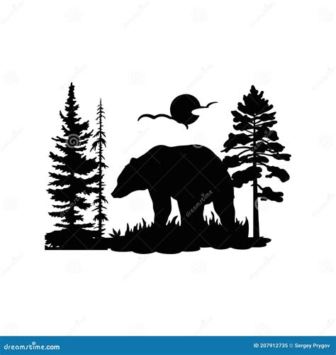 Bear Forest Landscape Wildlife Stencils Forest Silhouettes Vector