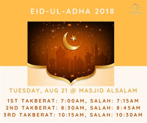 Muslims celebrate the willingness of ibrahim to make the sacrifice, and they make. Eid-ul-Adha 2018 - Updated - Masjid AlSalam