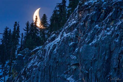 Crecent Moon Rising In Yosemite National Park Landscape And Rural