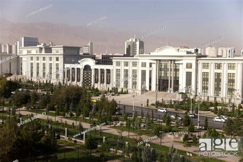 White Marble Government Buildings Ashgabat Turkmenistan Stock Photo