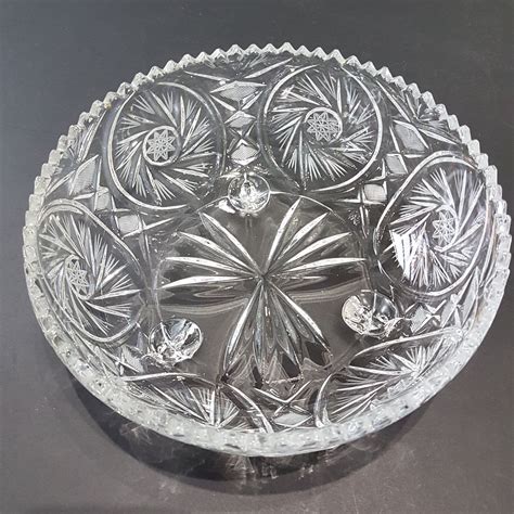 Large Pinwheel Crystal Footed Bowl Fruit Bowl Vintage Cut Etsy