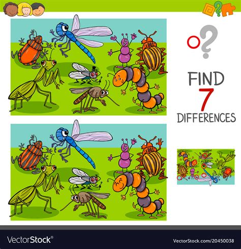 Find Differences With Insects Animal Characters Vector Image