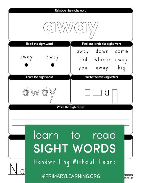 Away Sight Word Worksheet Sight Word Worksheets Sight Words Word Find