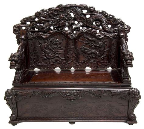 Chinese Well Carved Hardwood Dragon Bench Seat Chinese Furniture
