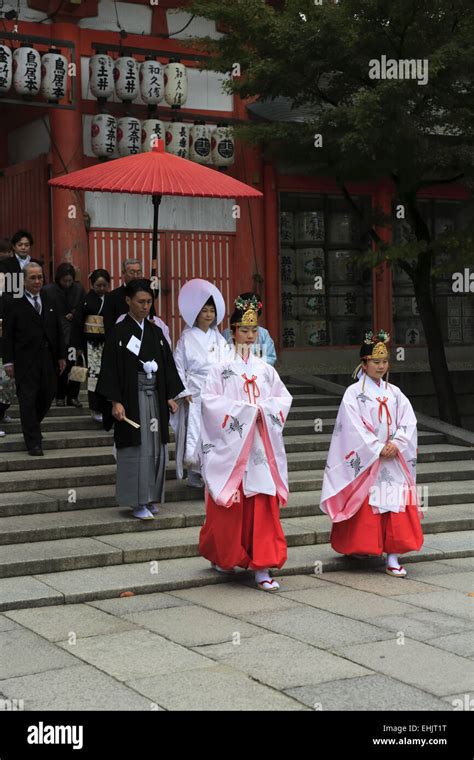 The Procession Of A Traditional Japanese Shinto Wedding Ceremony In