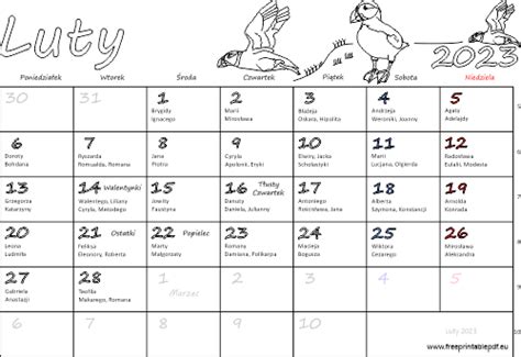 Kalendarz Na Luty 2023 Darmowe Pdf Do Druku