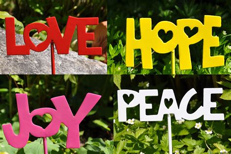 Hope Joy Love And Peace Garden Stakes Set Etsy