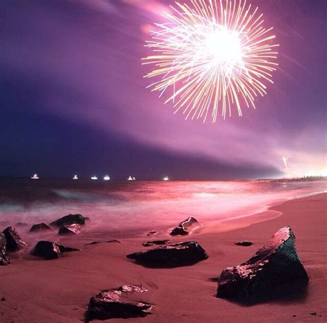 Fireworks On The Beach Ocean At Night Fireworks Beach