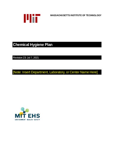 MIT Chemical Hygiene Plan Template 2020 Chemical Hygiene Plan Ehs