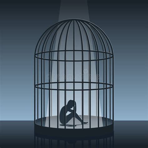 Silhoutte Telling Story Art Of Man In The Cage Stock Vector