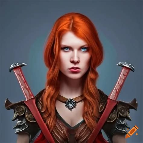 Red Haired Nordic Warrior Woman With Broadsword