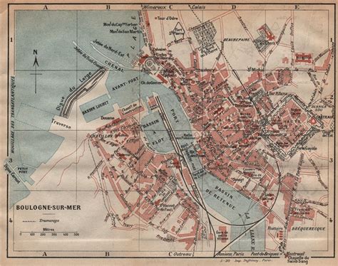 Boulogne Sur Mer Vintage Town City Map Plan Pas De Calais 1920 Old