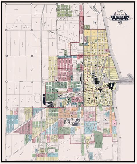 1908 Town Map Of Kenosha Kenosha County Wisconsin Etsy