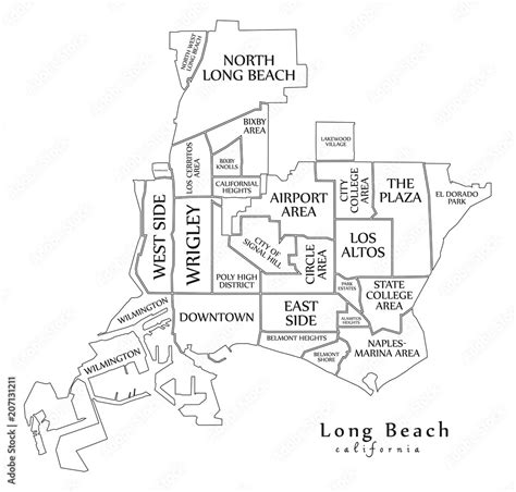 Modern City Map Long Beach California City Of The Usa With