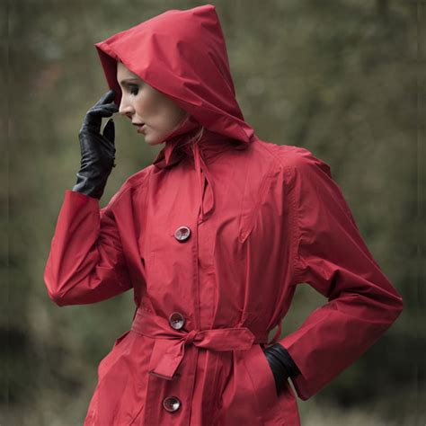 Gina Mackintosh In Red Nylon Silk Seconds Hamilton Classics Rainwear