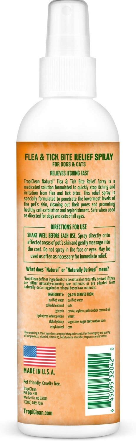 Tropiclean Natural Flea And Tick Bite Relief Dog Spray 8 Oz Bottle