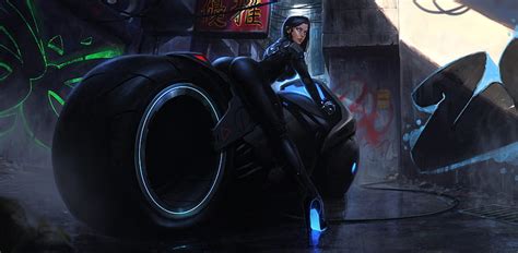 1920x1080px 1080p Free Download Hot Girl On Tron Bike Artwork