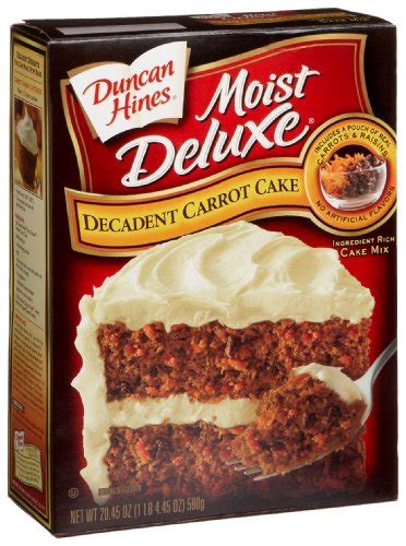 Oct 02, 2019 · all for duncan hines.1 box mix, white or carrot, 1 3 oz box instant pudding, (i use vanilla for them, red velvet i use choc, lemon in use lemon.if there is a pudding for flavor cake use it otherwise just vanilla. Duncan Hines Moist Deluxe Decadent Carrot Cake Mix, 20.45 Ounce | 11street Malaysia - Baking ...