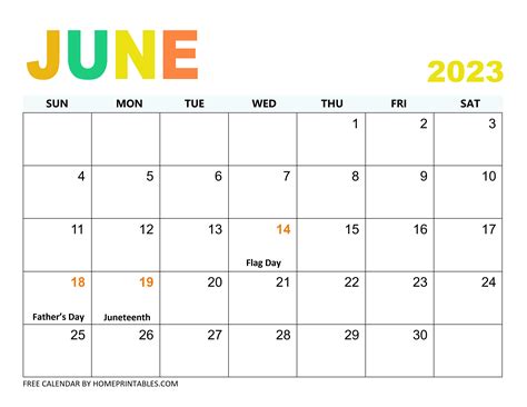 June 2023 Calendar Templates Free Download