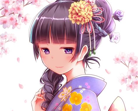 Black Hair Braids Cherry Blossoms Close Cropped Flowers Gokou Ruri