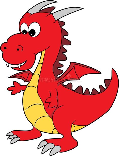 A Cute Red Cartoon Happy Dragon Stock Vector Illustration Of Reptile