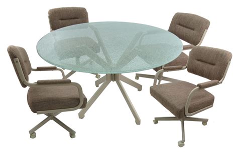 M110 Caster Chairs Glass Dinette Set With Crackle Glass Alfa Dinettes