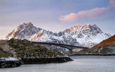 Download Wallpaper 3840x2400 Mountains Bridge Snow Landscape 4k