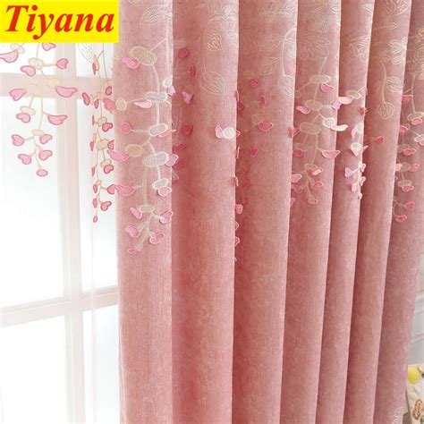 Pink Embroidery Lace Curtains Bedroom Drapes Window Valance Cortinas