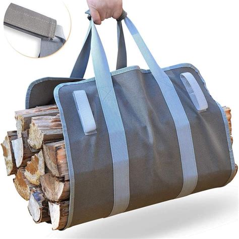 Large Canvas Log Tote Bag Carrier Indoor Fireplace Firewood Totes Log