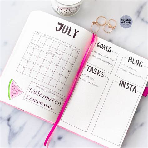 Bullet Journal July Set Up Monthly Spread Watermelon • Oh Jules