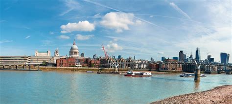 London Panoramic View Over Thames River With St Paul And Londo