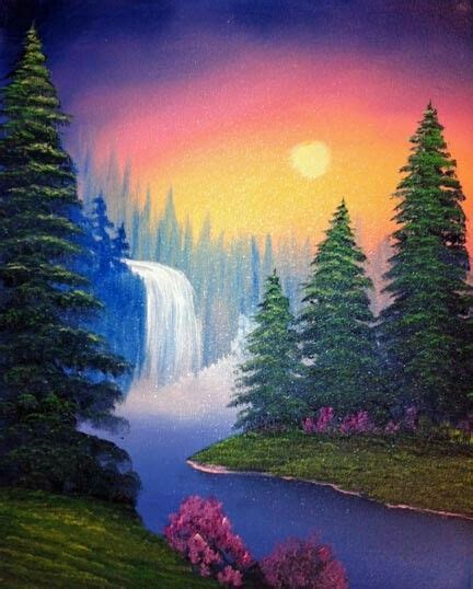 Pin By Paloma Montes On Art Waterfall Paintings Sunset Landscape
