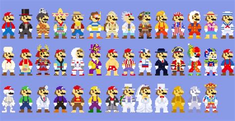 Here Is Super Mario In 8 Bit In Different Outfits From Super Mario