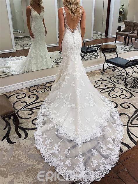 ericdress mermaid button backless lace wedding dress 2019 15062093 wedding dress