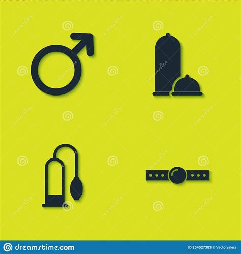 set male gender symbol silicone ball gag penis pump and condoms safe sex icon vector stock