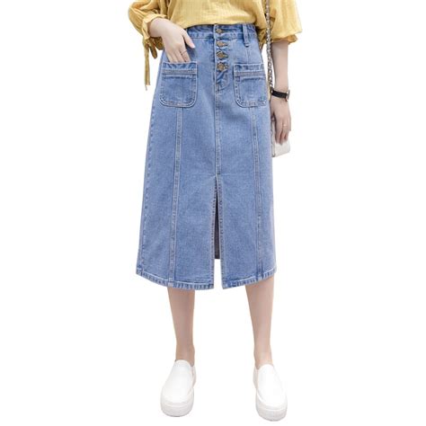 Summer Women Casual Denim Skirt High Waist Slim Ladies Fashionale Streetwear Front Button Female
