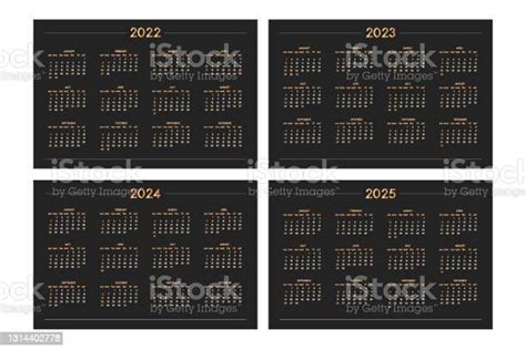 2022 2023 2024 2025 Calendar Set In Classic Strict Style Wall Table