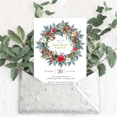 Festive Wreath Holiday Party Invitation Fwc Berry Berry Sweet