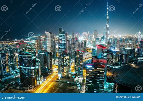 Fantastic Aerial Cityscape Of A Modern City At Night Dubai United