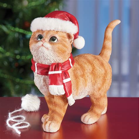 Orange Tabby Cat Statue With Santa Hat And Scarf Collections Etc