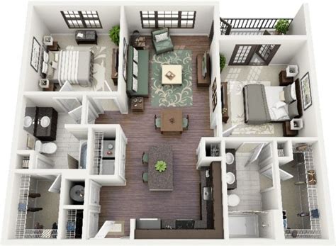 50 Plans 3d Dappartement Avec 2 Chambres Two Bedroom House