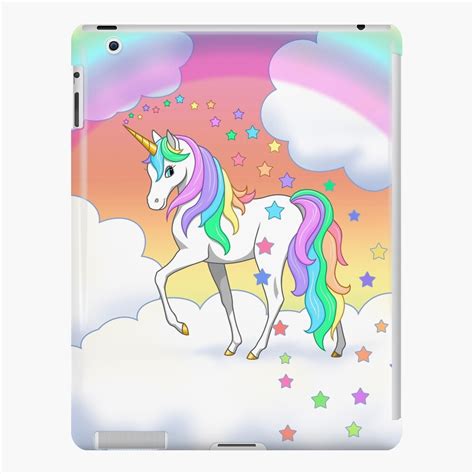 Pretty Rainbow Unicorn Clouds Colorful Falling Stars Ipad Case And Skin