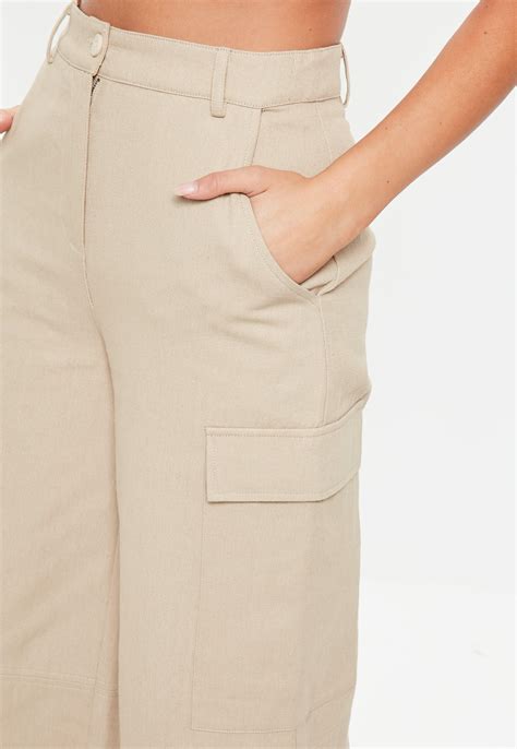 Missguided Synthetic Nude Premium Wide Leg Cargo Pants In Natural Lyst