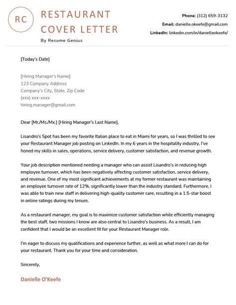 Chef Cover Letter Sample Free Download