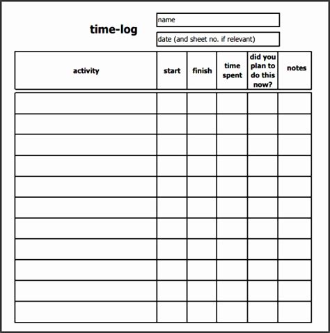 Lab Work Log Sheet Printable